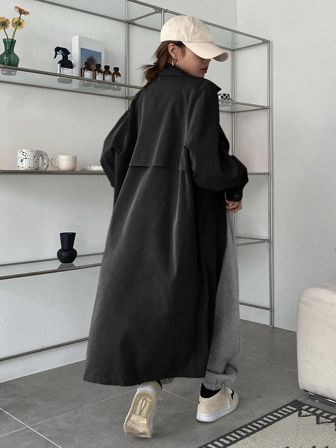 Women's Winter Fashion Raglan Sleeve Double Breasted Trench Coat Trench Coat