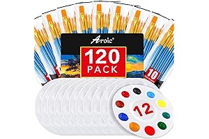 Painting Brush Palette Set: 12 Packs of 120 Brushes and 12 Palettes