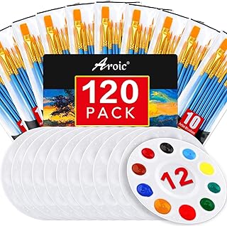 Painting Brush Palette Set, with 12 Packs of 120 Brushes and 12 Palettes,Nylon Brush Head, Suitable for Oil Watercolor, et...
