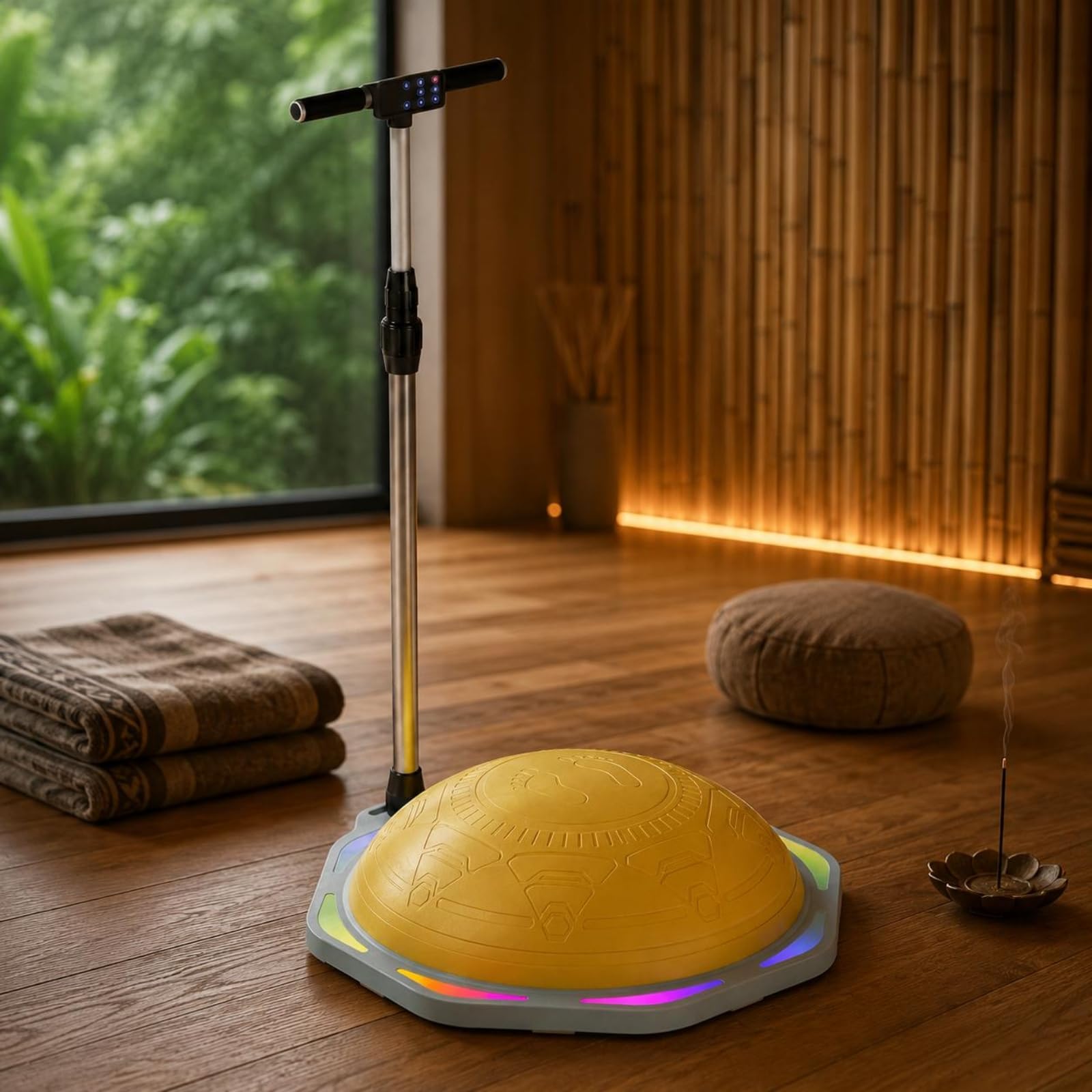 rockible Children Balance Ball Cúpula de Equilibrio Infantil de Balance para Niños Barra Extraíble con Agarre Superficie, Amarillo, con Reposabrazos, Bluetooth Y Luces De Colores