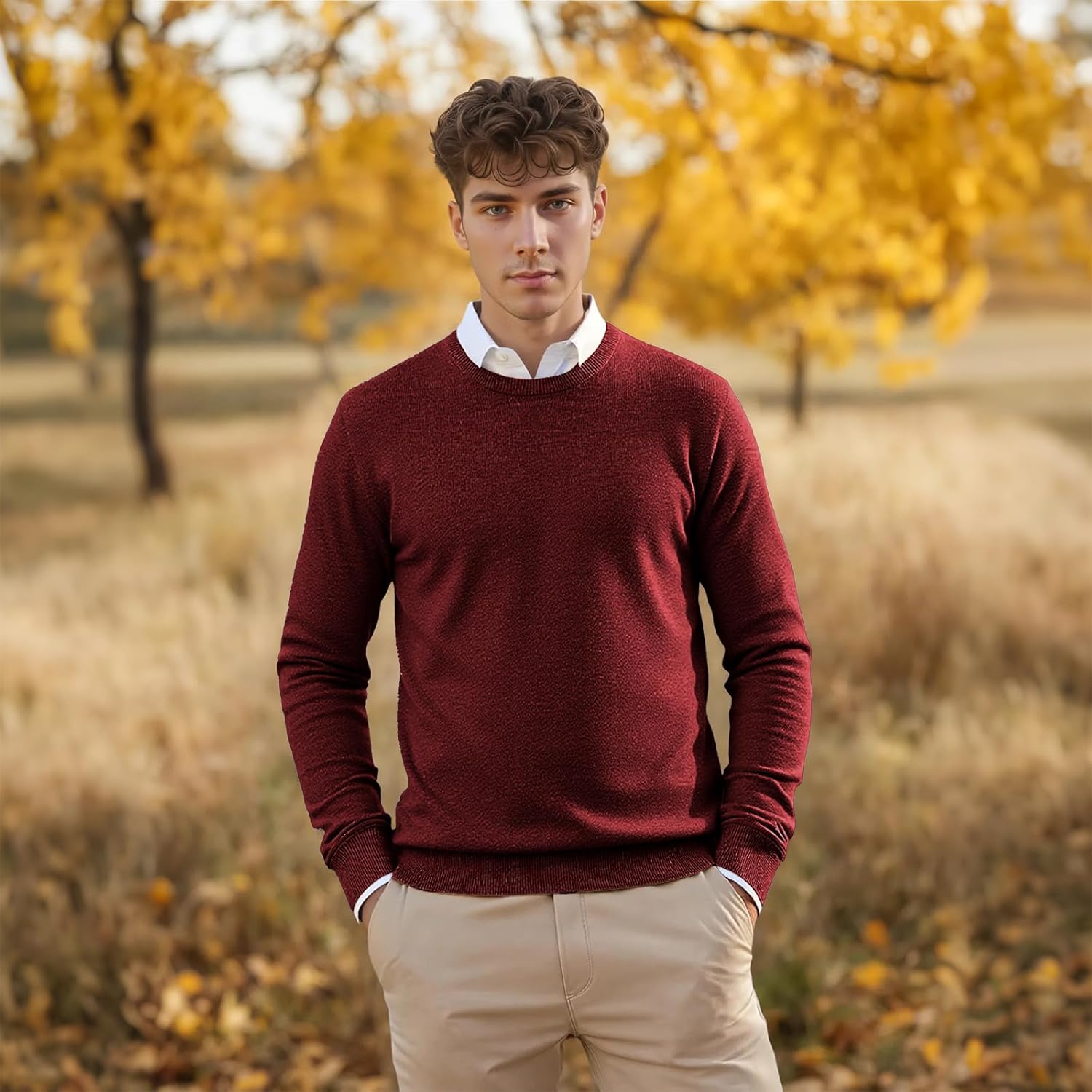Mens Crew Neck Knit Sweaters Slim Fit Lightweight Sweatshirts Long Sleeve Dress Pullover Casual Sweaters Top - Image 4