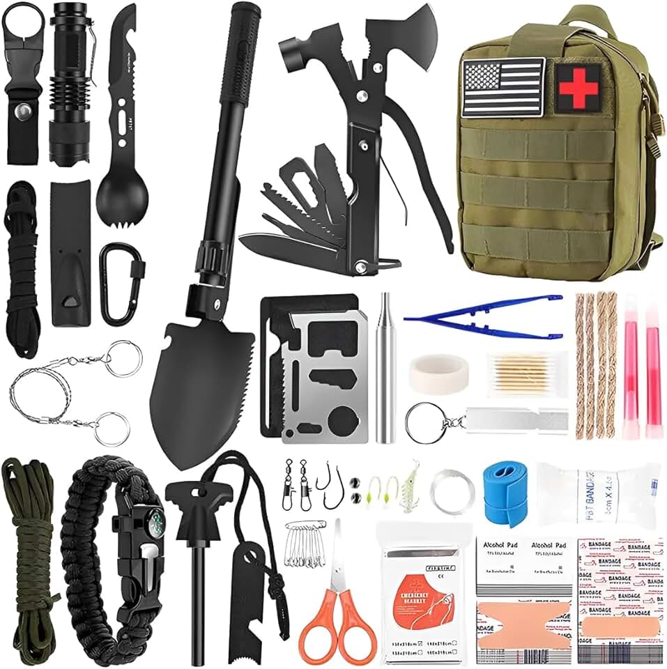 Kit de sobrevivência para camping, resgate ao ar livre, baú de tesouros, ferramentas de sobrevivência, kit de primeiros socorros