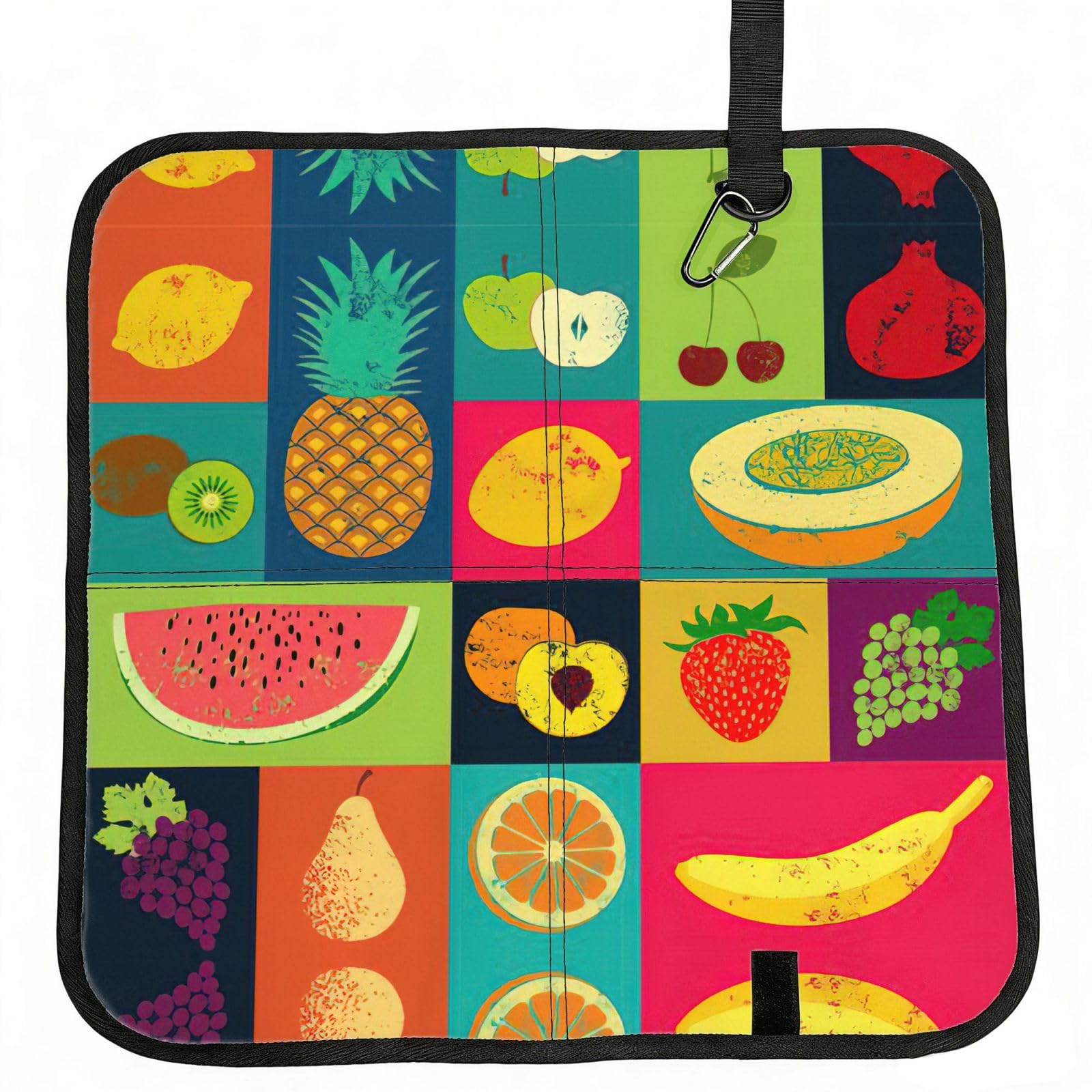 SDEGTHO Art Style Fruit Printed Foldable Seat Pad with Closure, Lightweight Cushion for Airplane Travel Camping