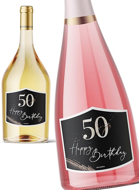 JoliCoon - 50th Birthday Bottle Labels - 50th Birthday Decorations - Golden Glamour
