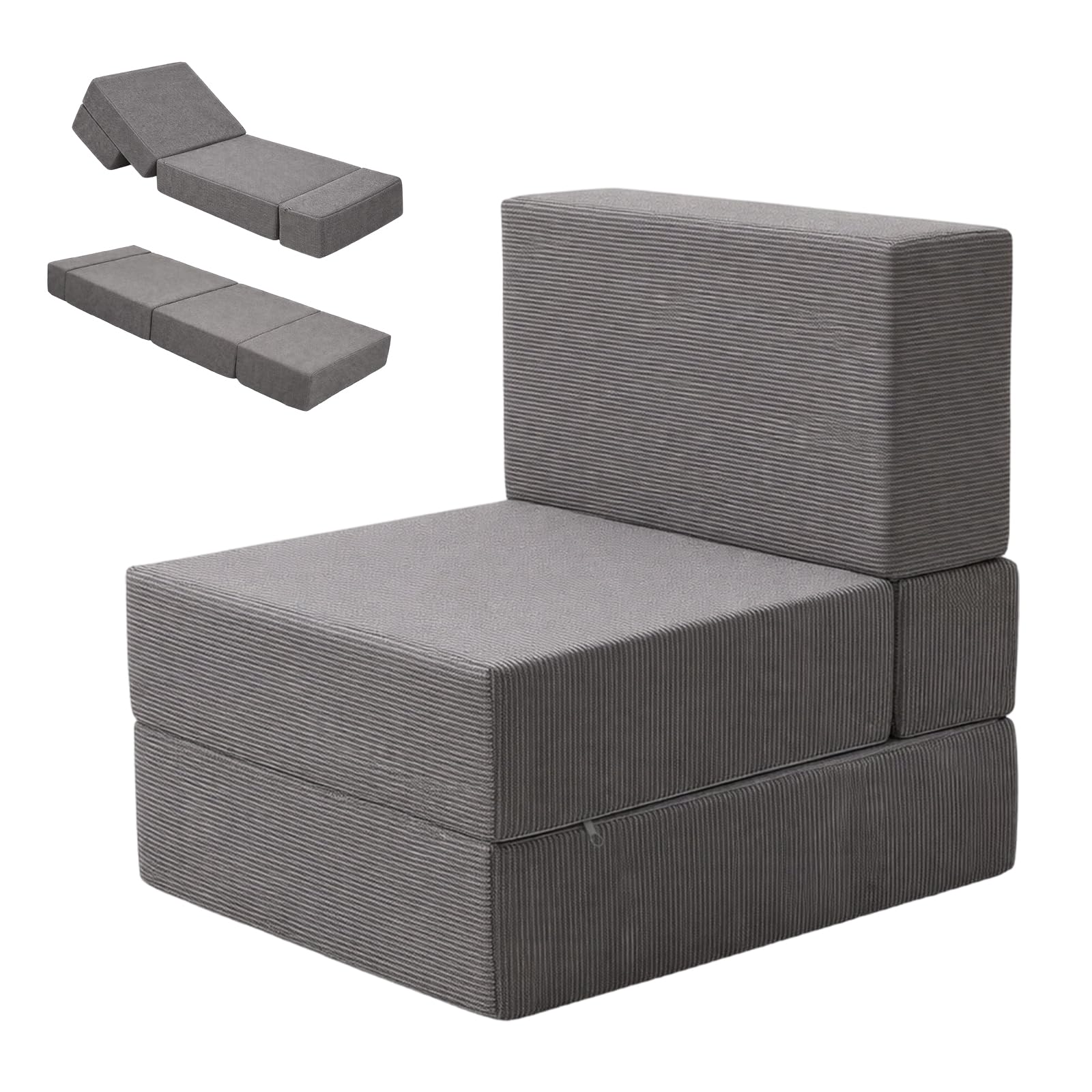 Foldable Sofa Bed Chair, Convertible Memory Foam Lounge Chair for Living Room, Bedroom, Office & Small Spaces, Compressed Sponge Floor Sofa, Modern Compact Couch for Apartments, RVs & Cars (Grey)