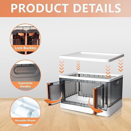 Miniatura 2 de Contenedores de almacenamiento plegables con tapas, paquete de 3 organizadores de armario y contenedores de almacenamiento, contenedores de