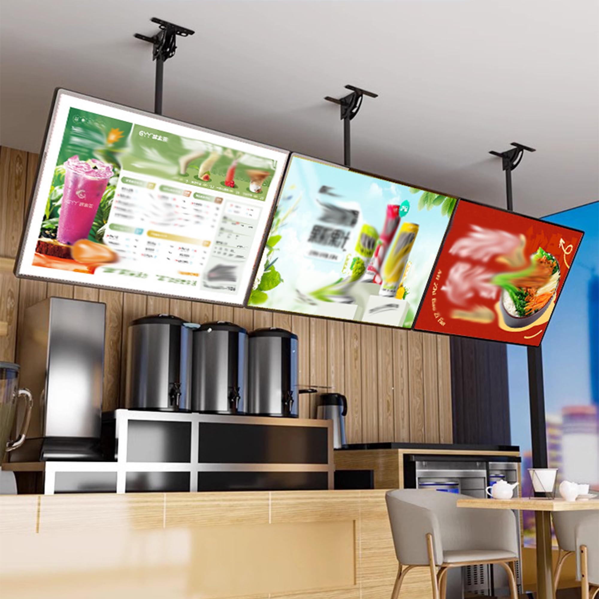 VPAIUNCKU Commercial 3 Pcs Ultra-Thin Led Backlit Digital Menu Board - Snap Frame Light Box Advertising Screen, Wall Mounted Electronic Billboard for Restaurant, Cafe, Shop Black-Border 43.5×60cm