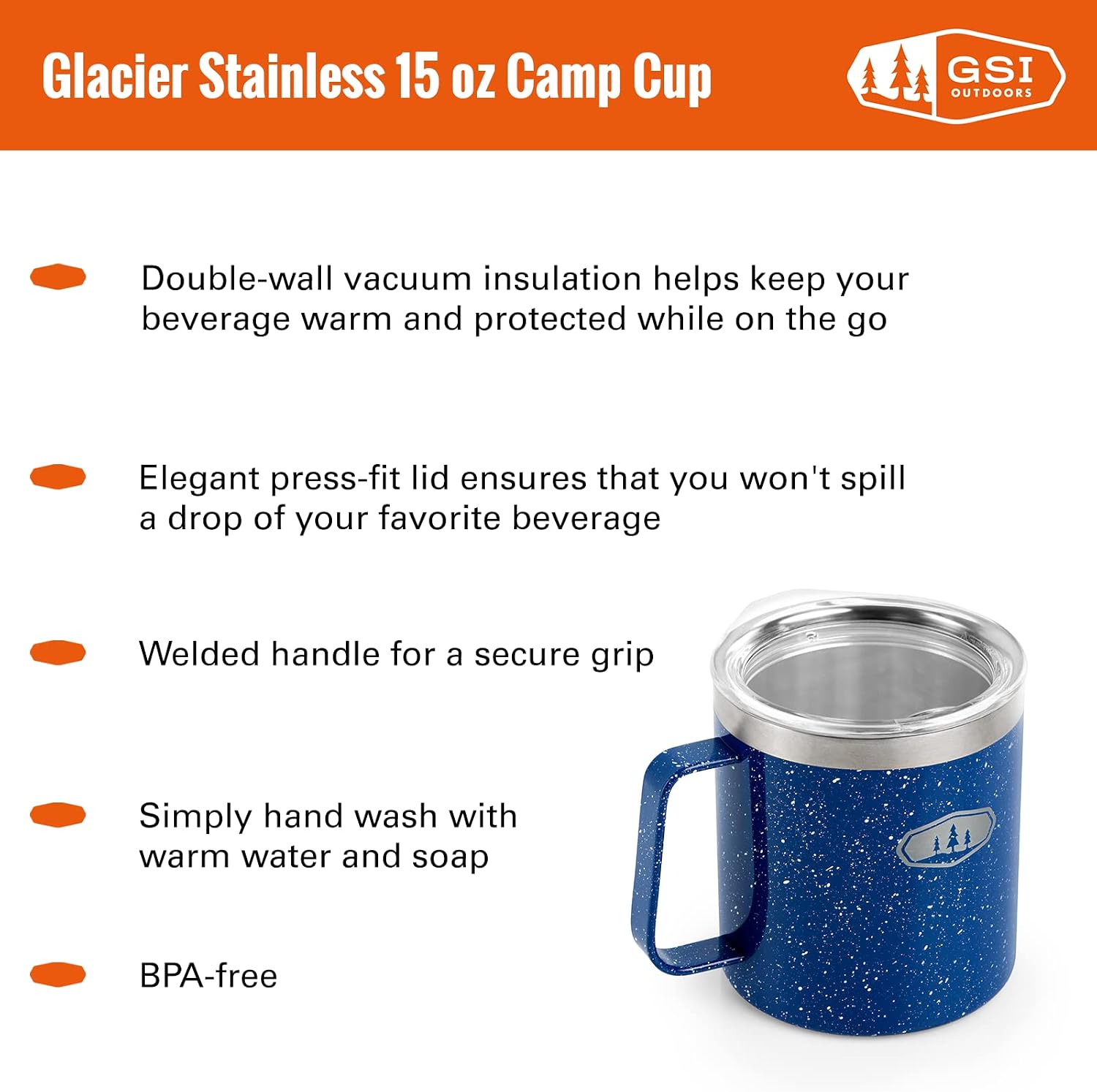 GSI Outdoors Glacier Stainless 15 fl. oz. Camp Cup, Blue Speckle
