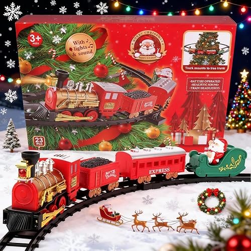 Miniatura 4 de Juego de tren de árbol de Navidad con sonido ligero, carro de locomotora colgante para niños, juguete de tren, decoración de árbol de Navidad, juego