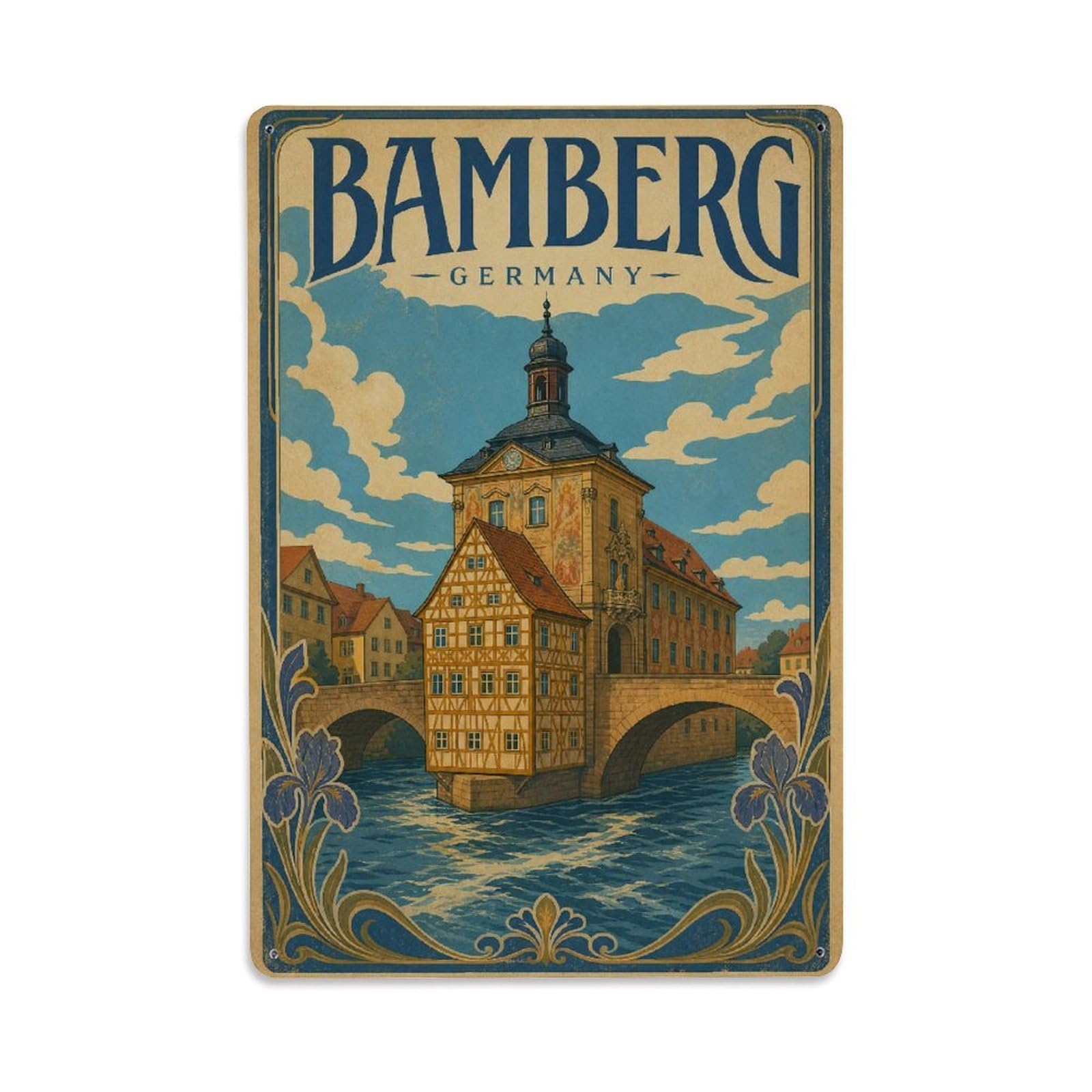 Vintage Travel Germany Bamberg Metal Tin Sign