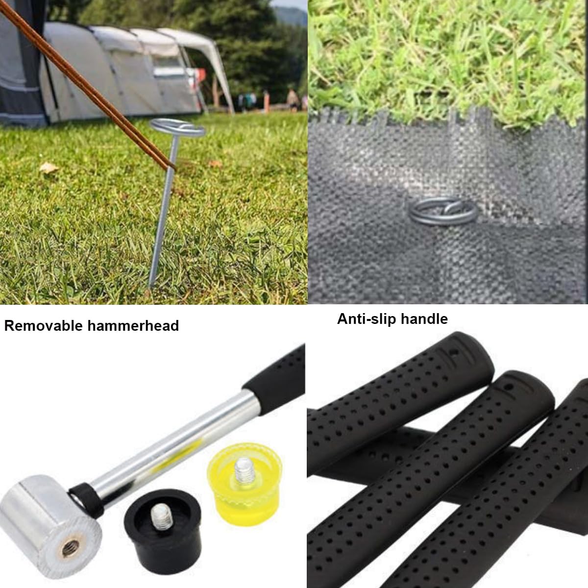 Landscape Fabric Pins Rug Stakes - 11-Pack Heavy Duty 6" G-Shaped Garden Staples with Dual Head Hammer for Outdoor Carpet, Weed Barrier, Tarps and Ground Cover