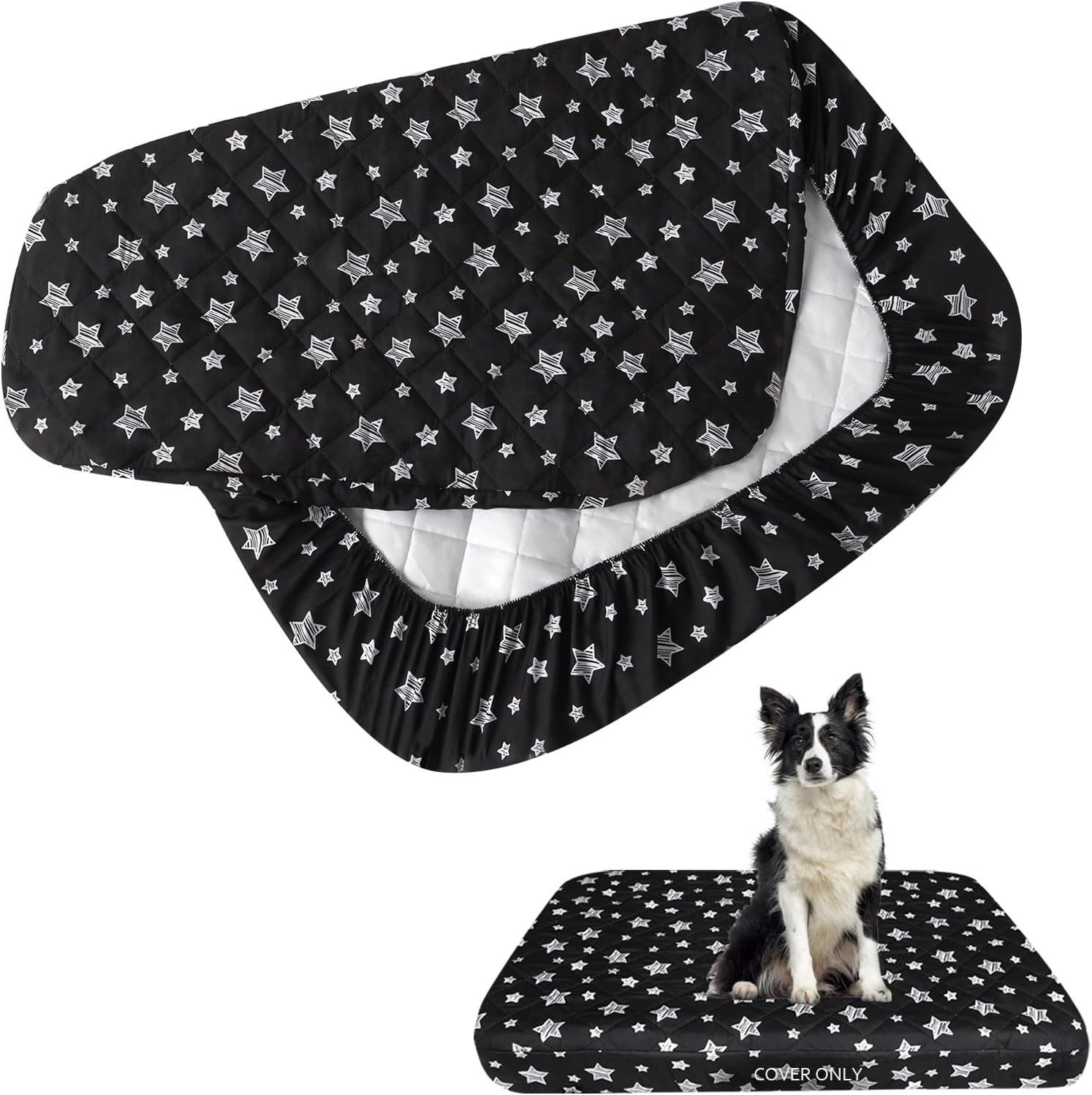 waterproof dog bed covers replacement washable pet hair easy to remove, noiseless quilted puppy pet bed cover lovely black star print 29x41 inches, for dog/cat, cover only 29 x 41 x 6 inch black star