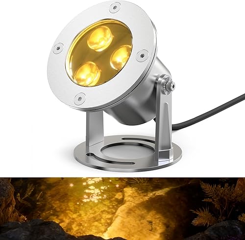 Luces de estanque LED bajo el agua, 9W 3000K blanco cálido bajo voltaje 12V ACDC luces subacuáticas de acero inoxidable para fines de iluminación de