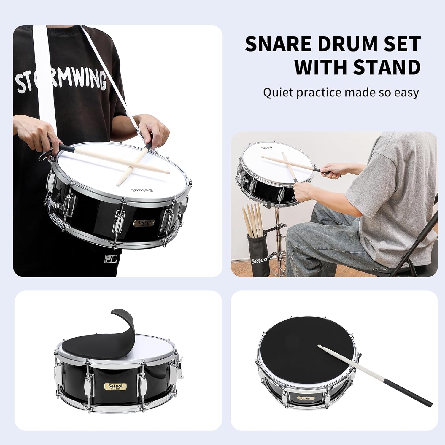 スネアドラムキット 14インチ x 5.5インチ マーチングスネアドラム + 収納パッドバッグ + サイレントミュートパッド + 5