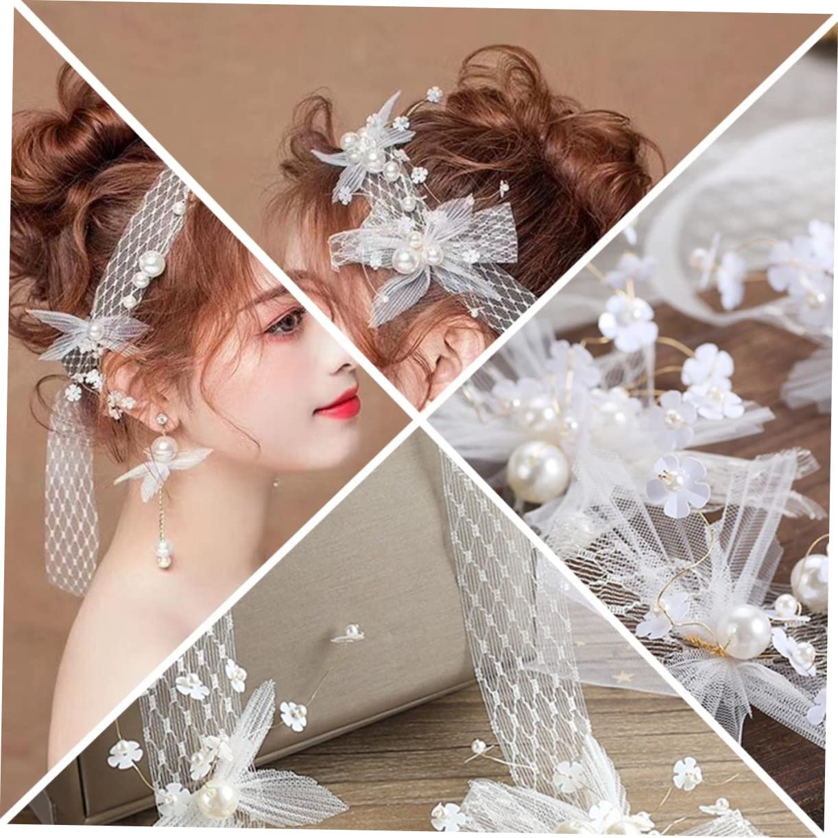 FRCOLOR 3piezas Tocado De Novia Flores De Perlas Accesorio De Cabello Elegante Para Bodas Para Fotografía y Fiestas