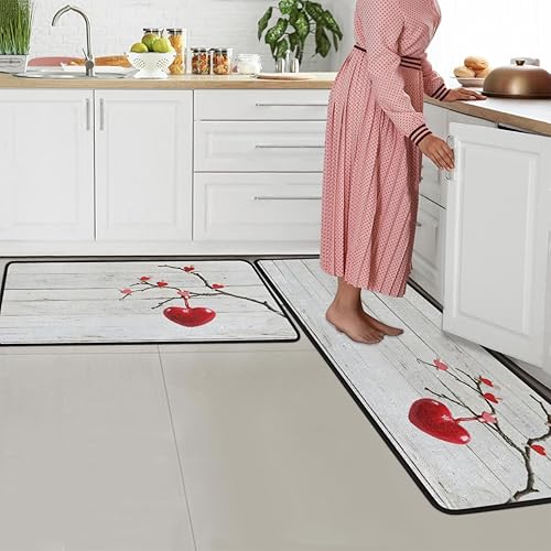 Vista 42 de GUYOS Tapete de cocina con patrón de limón vintage, acolchado, antifatiga, juego de 2 piezas, duradero, resistente a las manchas, parte inferior