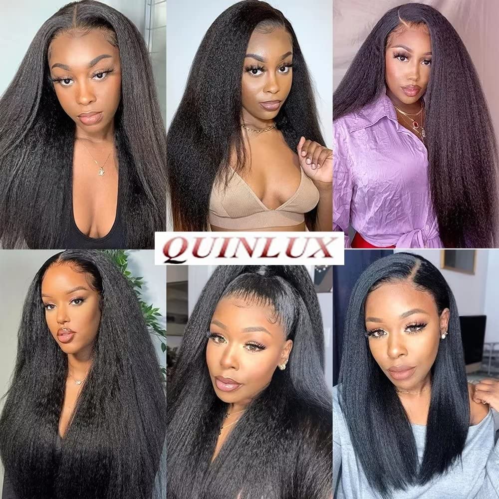 Kinky Straight 360 Wigs Transparent Lace Brazilian Kinky Straight Human Hair Wig Yaki For Black Women 360 HD Invisible Lace Front Wig Remy Virgin Hair Pre Plucked With Baby Hair Glueless 150% Desnity