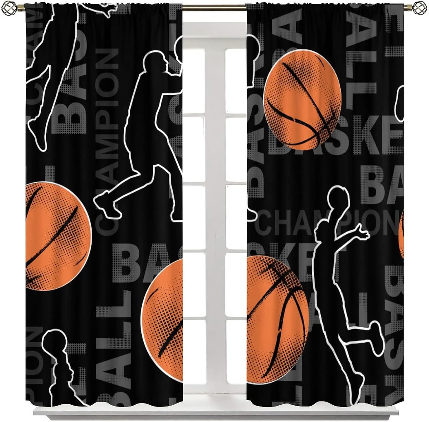 Ball Sports Curtains,Basketball Playing Game Sports Abstract Theme Home Fabric Living Room Kid Teens Boys Bedroom Home Decor W42xL45in