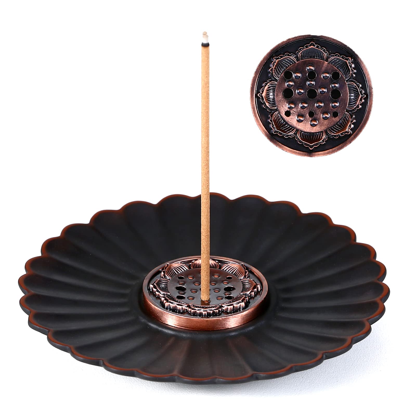 Incense Holder for Sticks, Ceramic Incense Burner, Lotus Stick Ash Catcher, Incense Cone Holder (Lotus 9 Hole)