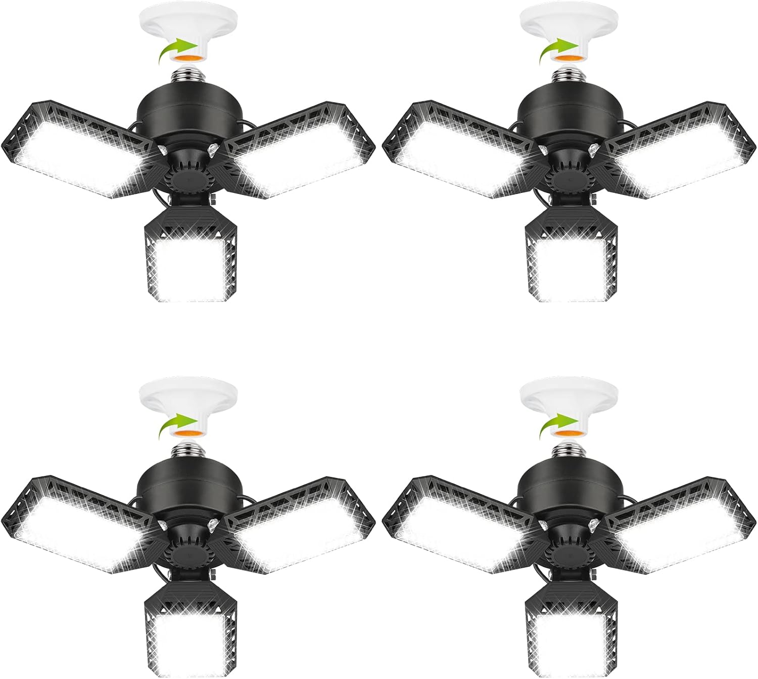 4 Pack Led Garage Lights, 60W Deformable Garage Ceiling Light 8000lm