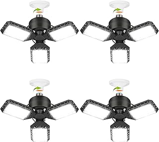 4 Pack Led Garage Lights, 60W Deformable Garage Ceiling Light 8000lm E26 Basement Lights with 3 Adjustable Led Panels 270° – Fits for Garage, Warehouse, Barn, Workshop and Yard (No Motion Activated)