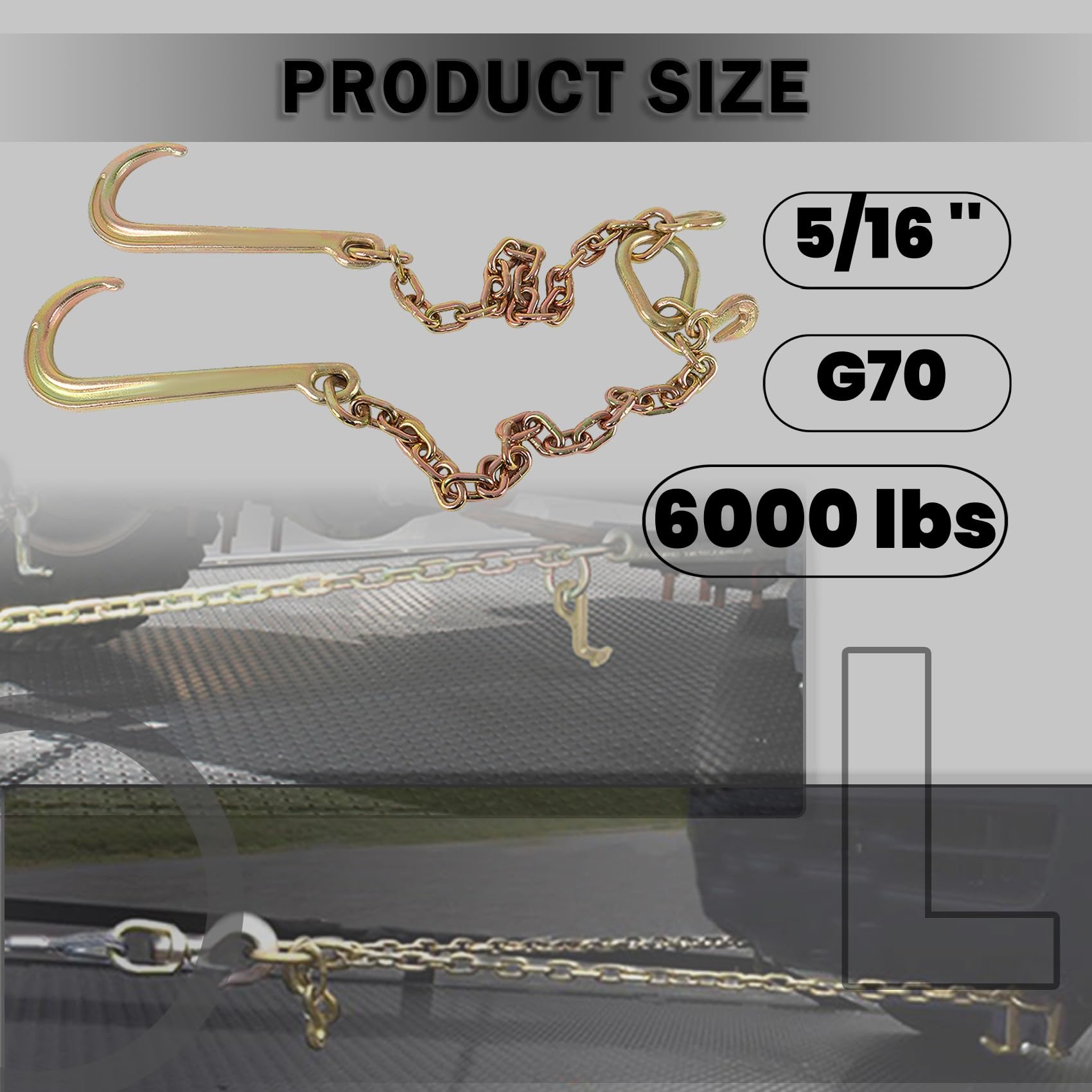 G70 V-Chain 5/16" X 2’ Large J-hooks Flatbed Tow Truck Rollback - Foto 14