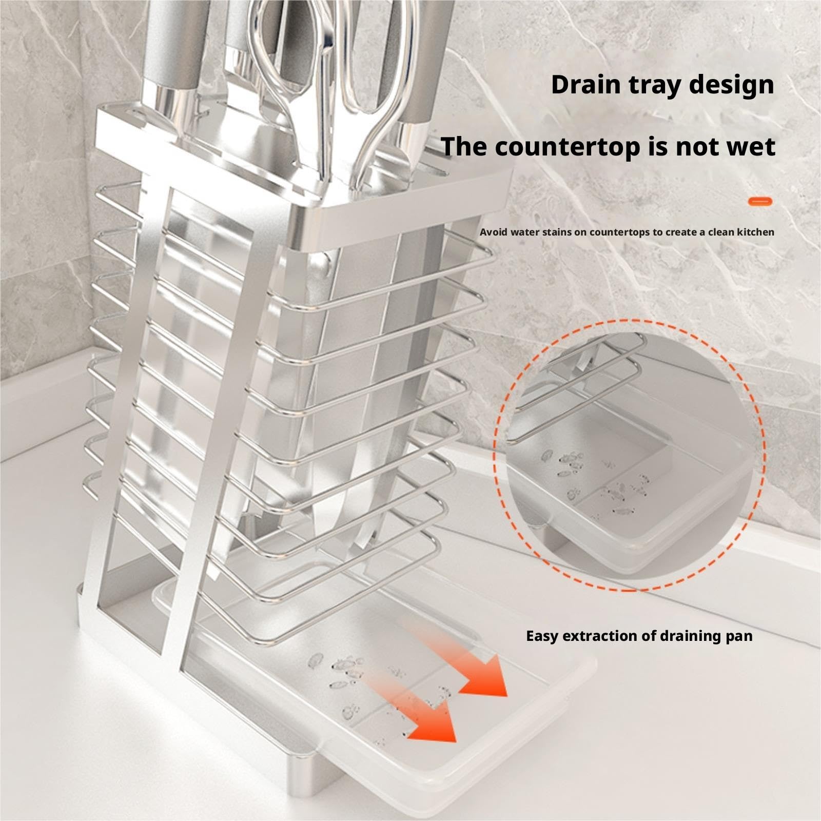 Soporte Cuchillos Cocina sin Cuchillos Portacuchillos De Acero Inoxidable Con Múltiples Ranuras Y Bandeja Drenaje Extraíble Knife Block