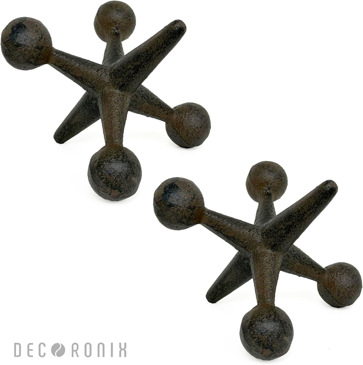 Vintage Cast Iron Jack Sculpture Set of 2 - Industrial Retro Office Decor Statues - Masculine Shelf Accents - Rustic Table Art Sculptures & Eccentric Home Figurines