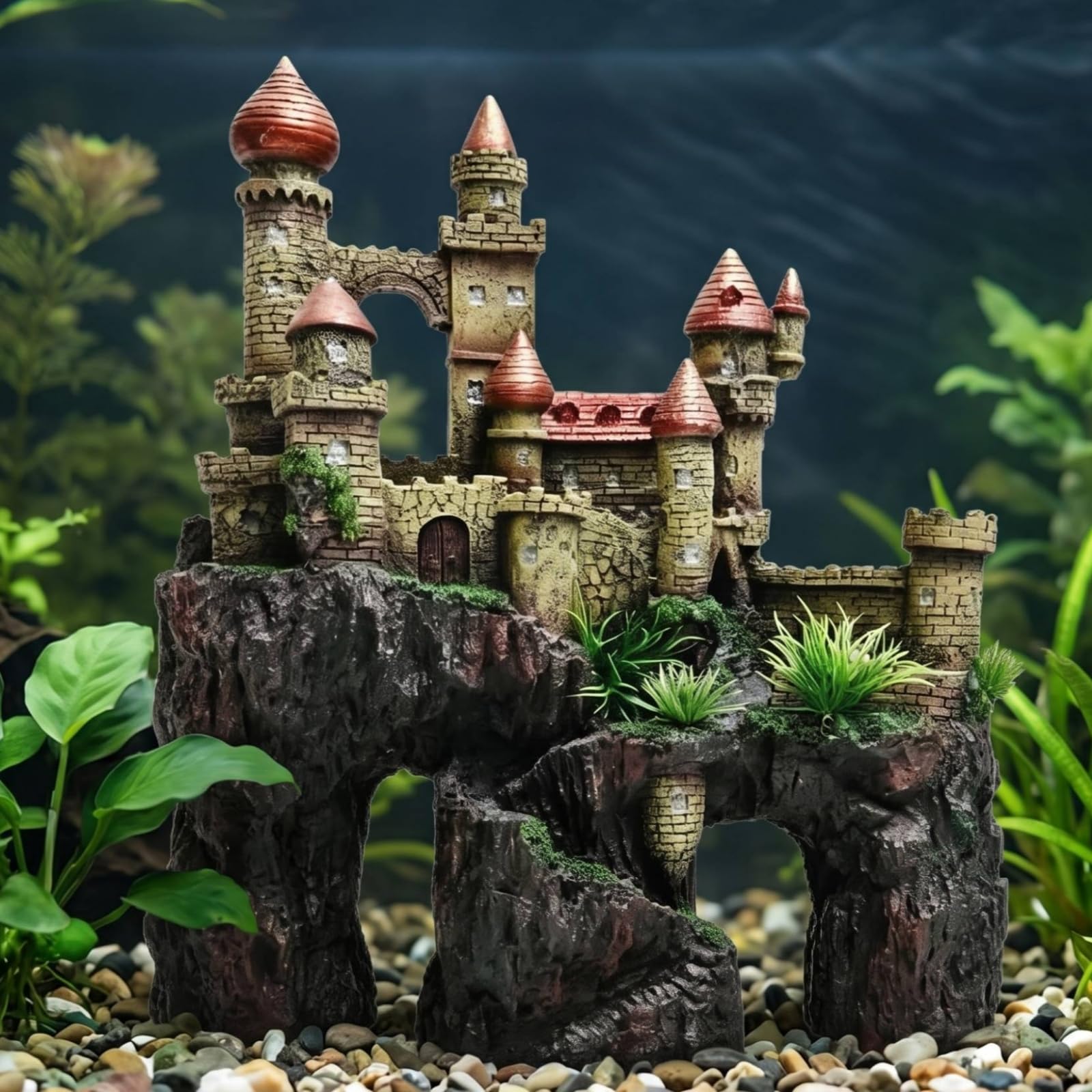 Castello per Acquario Durevole | Realistica, Castello in Resina, Realistico, Ornamento con Roccia, per Vasca Dei Pesci