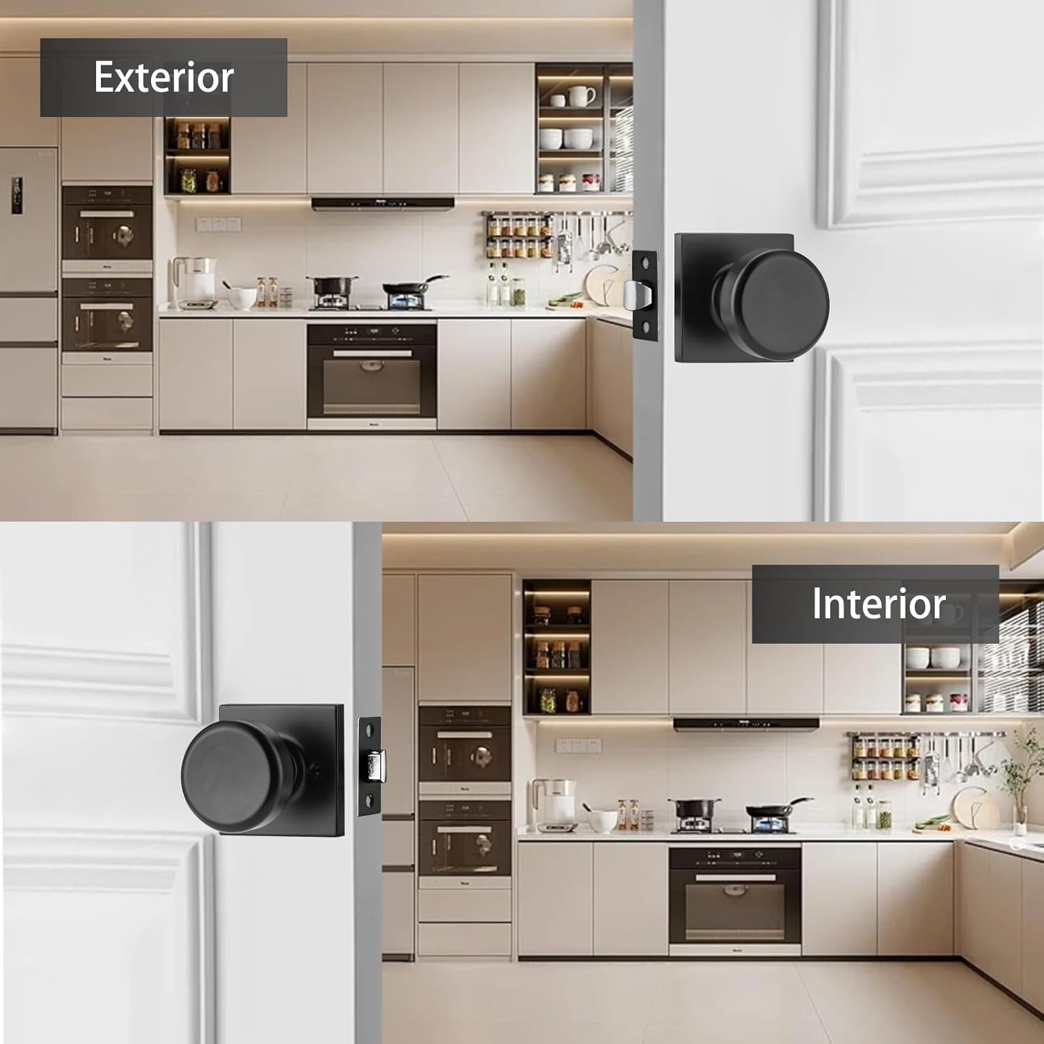 6 Pack Black Interior Door Knobs for Hall & Closet, Pismo Doorknob with Square Rosette, Heavy Duty Passage Door Handle