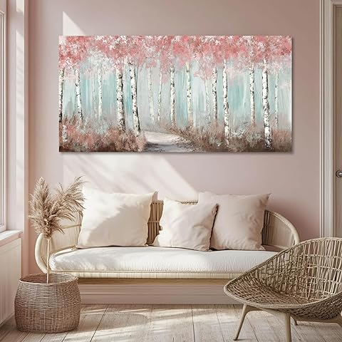 Botanical Wall Art for Girls Room Pink Tree Wall Decor Plant Pictures Wall Art Bedroom Decor for Women Graffiti Wall Paintings Living Room Home Decoration 20