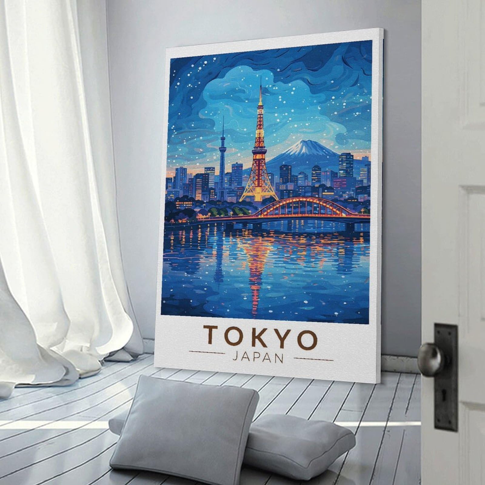 Junmoney Frame-Style-8-2 Tokyo Cityscape At Night Canvas Wall Art 24X36inch(60X90cm), For Office Decor, Home Working Or Creative Rooms, Wall Art That Adds Style To Work Areas