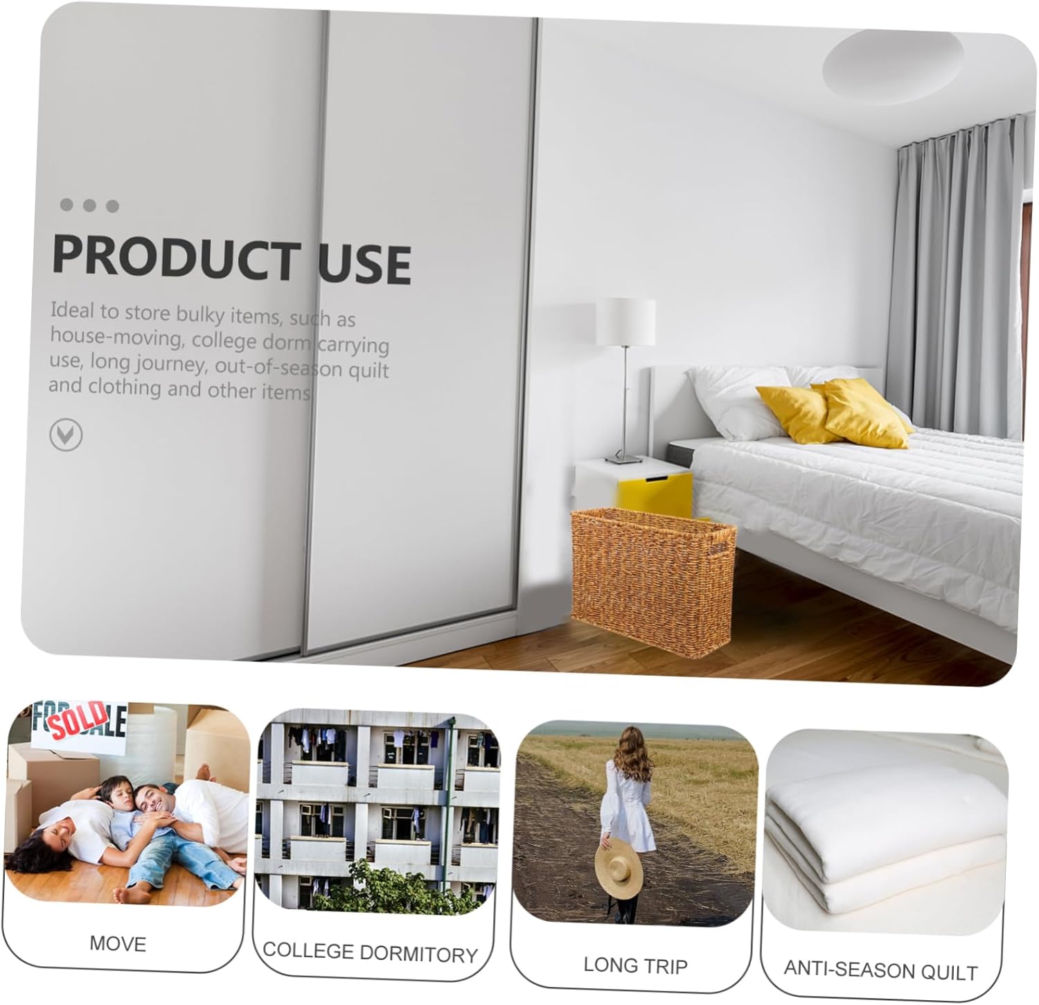 Rectangular Storage Basket for Organizing Magazines Woven Design Versatile Sundries Organizer for Home and Office Deep Style