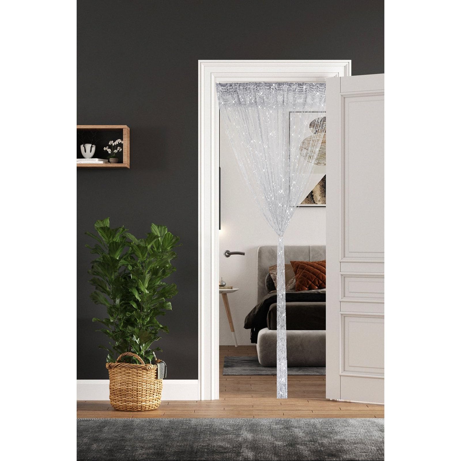 Lot de 2 rideaux à ficelles blanches de 99 x 200 cm à paillettes pour porte, chambre, placard, fenêtre, fête de mariage, décoration d'intérieur