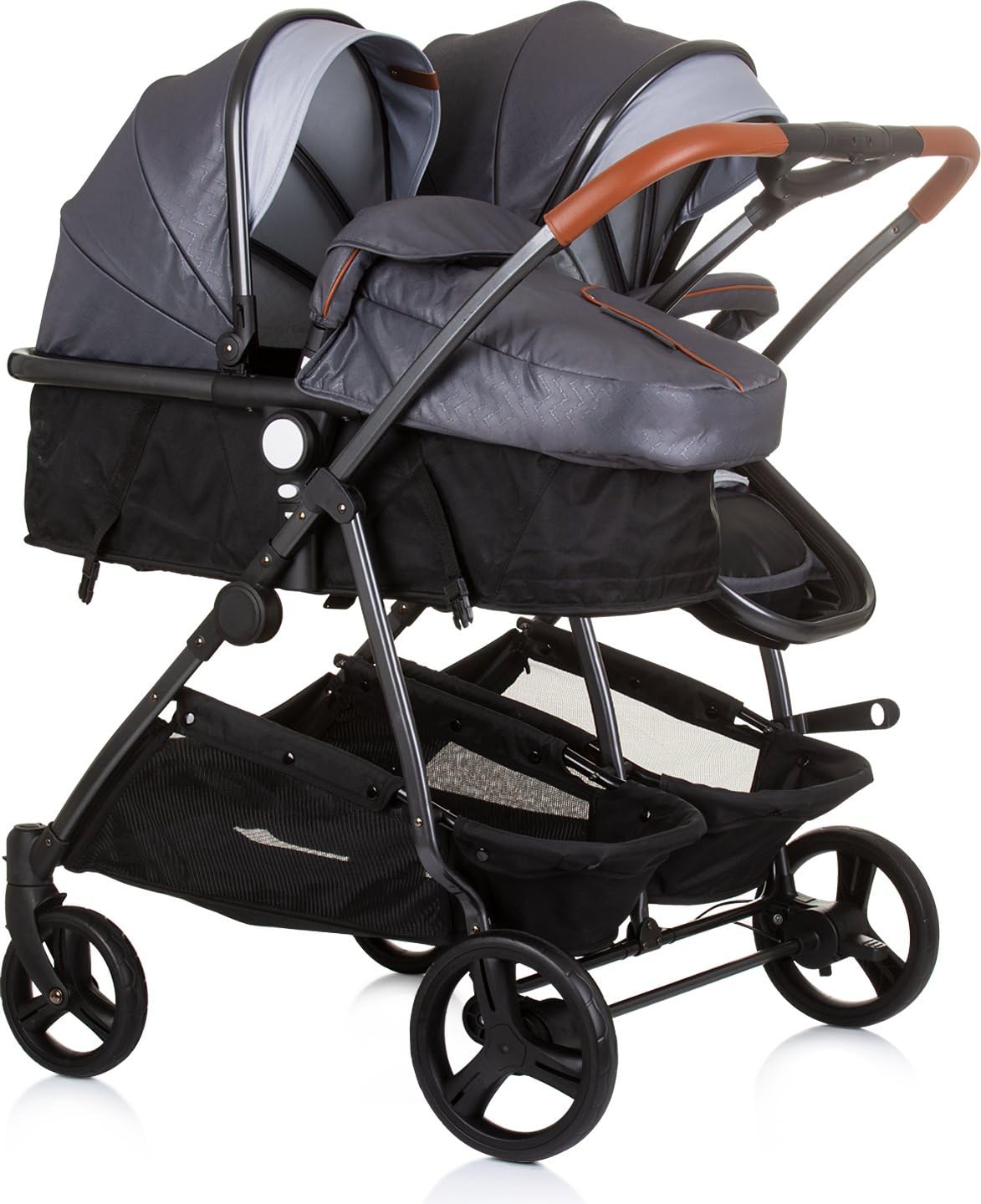 Chipolino Geschwisterkinderwagen Duo Smart klappbar umbaubar verstellbar Fußsack grau hellgrau