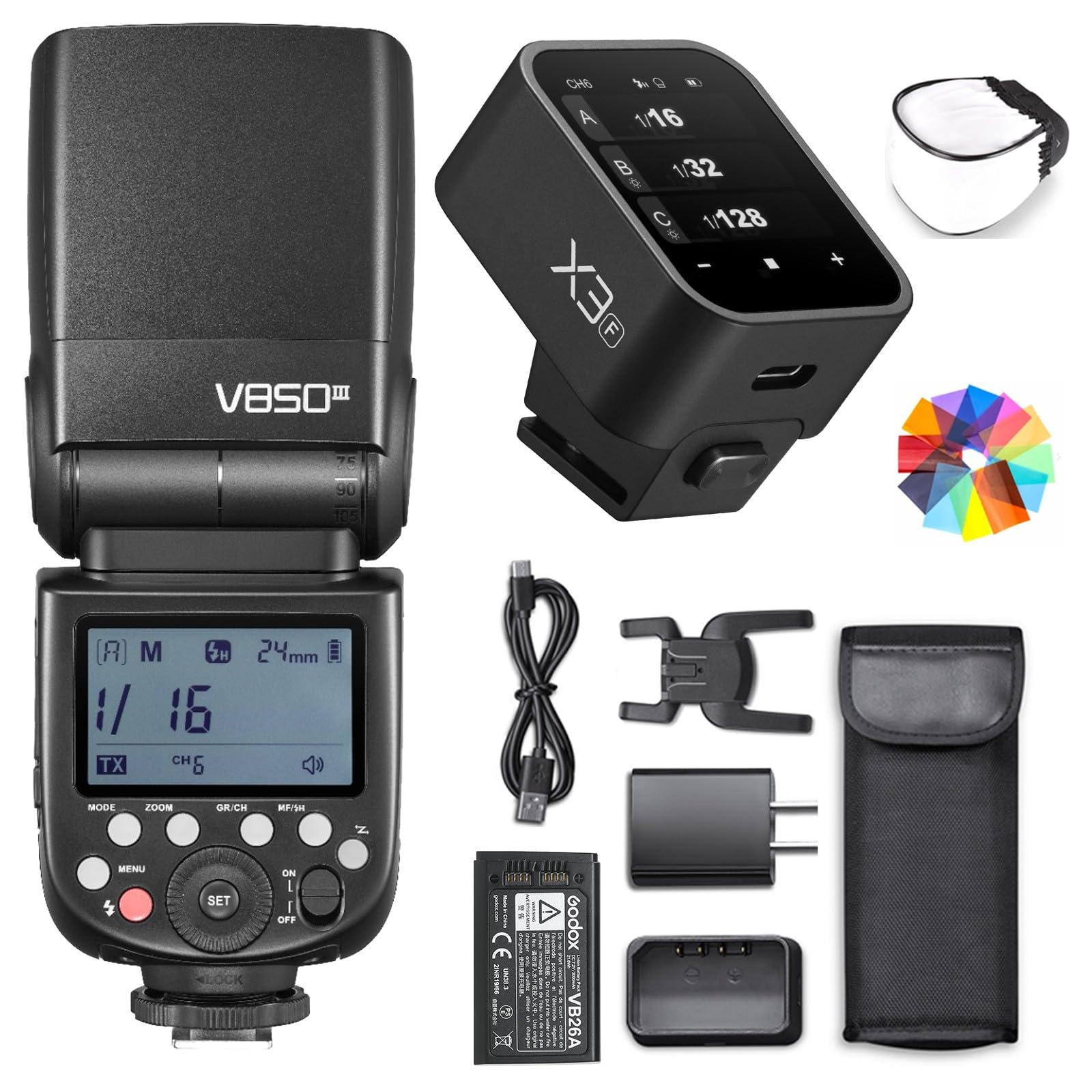 Godox V850III Flash Camera Flash with Godox X3-F Flash Trigger, 7.2V/2600mAh HSS 1/8000 2.4G 1.5s Recycle Time 450 Full Power Pops for DSLR Cameras with Standard Hot Shoes for Fuji Cameras (NO TTL)