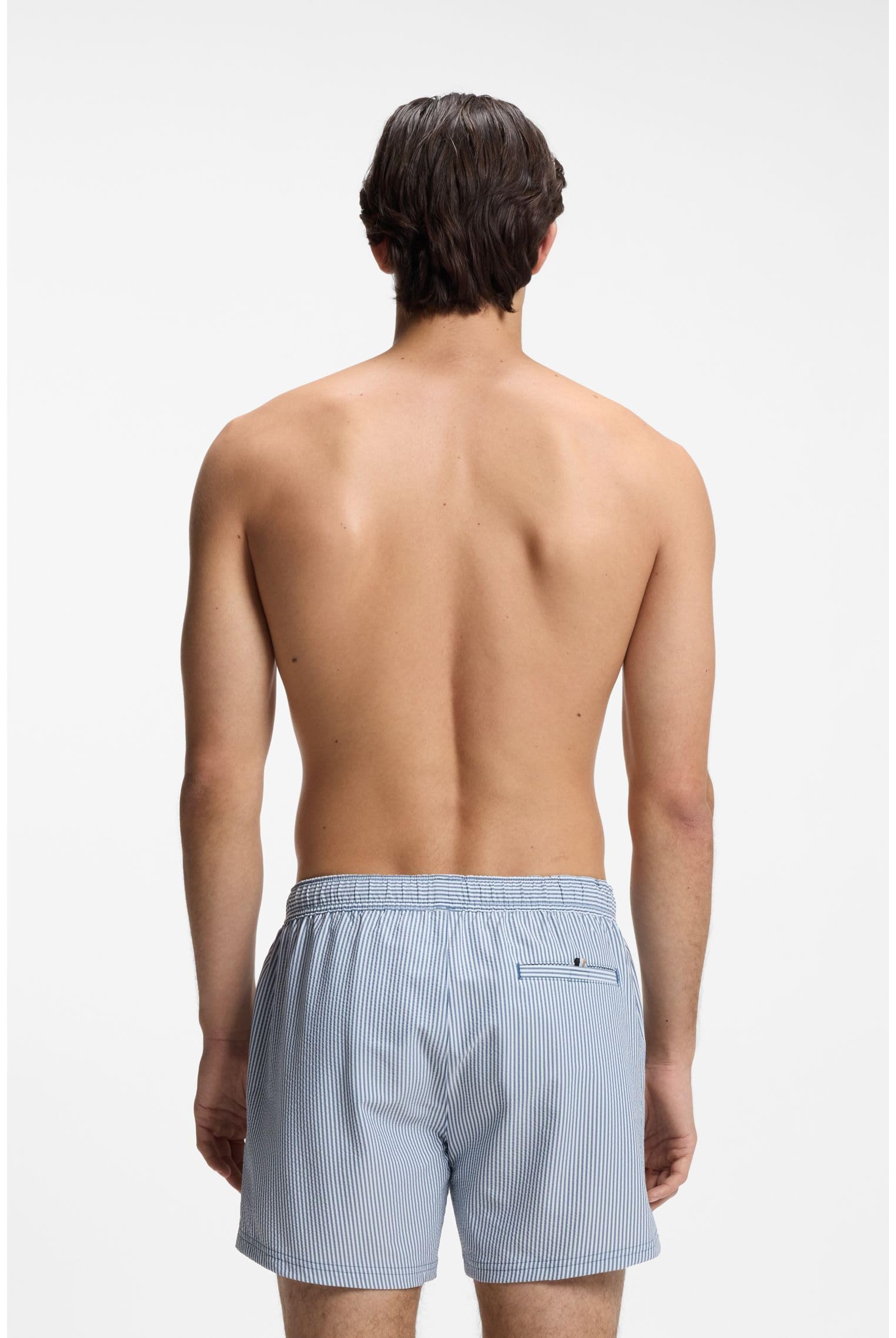 BOSS Herren Velvetfish Badeshorts aus Seersucker-Gewebe mit Logo-Stickerei