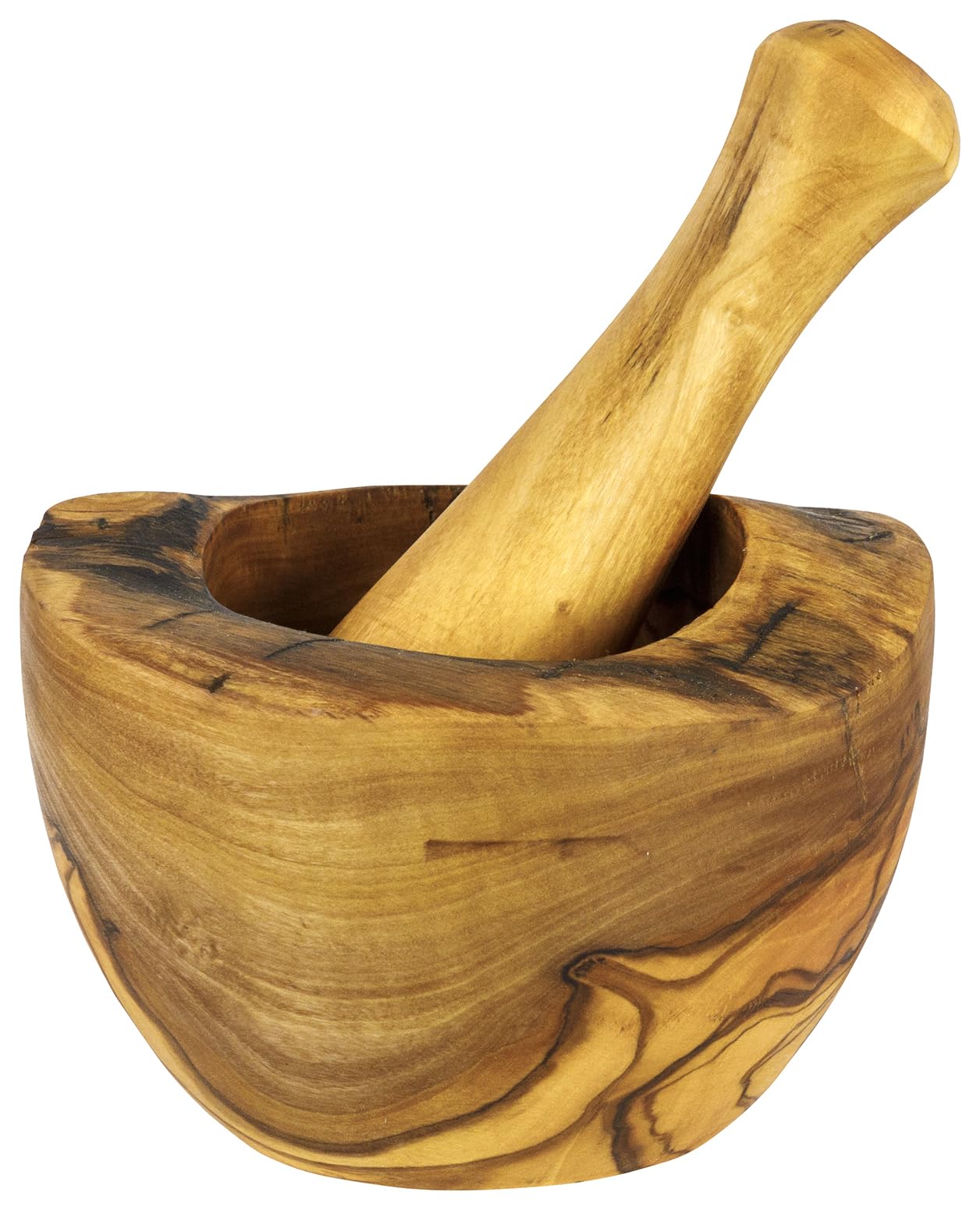 Down to Earth Basics Olivewood Mortar and Pestle – 5" Handmade Wooden Spice Grinder Bowl – Natural Olive Wood Herb Crusher – Durable Rustic Kitchen