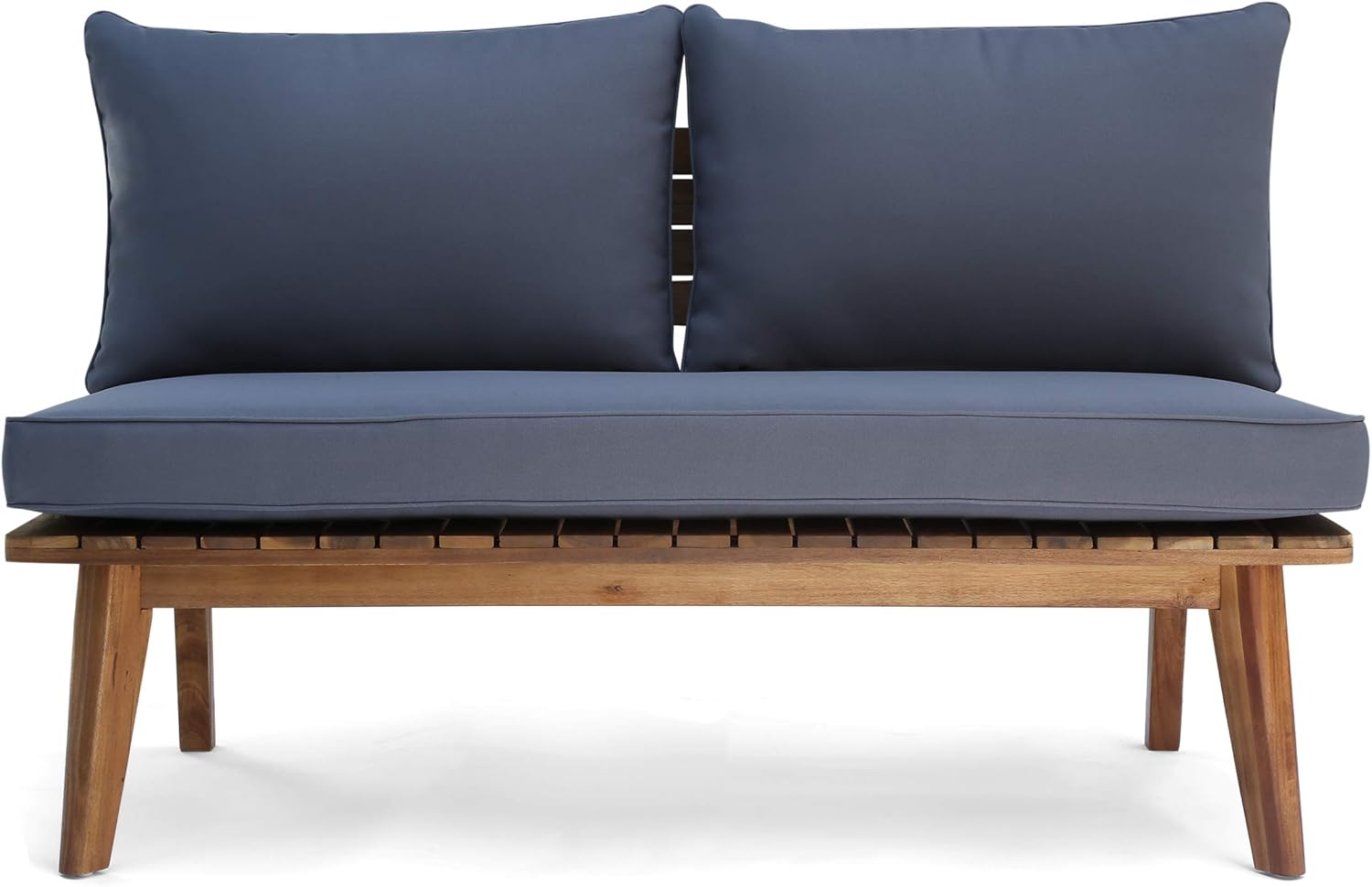 Teak and Gray Acacia Wood Outdoor Loveseat with Cushions