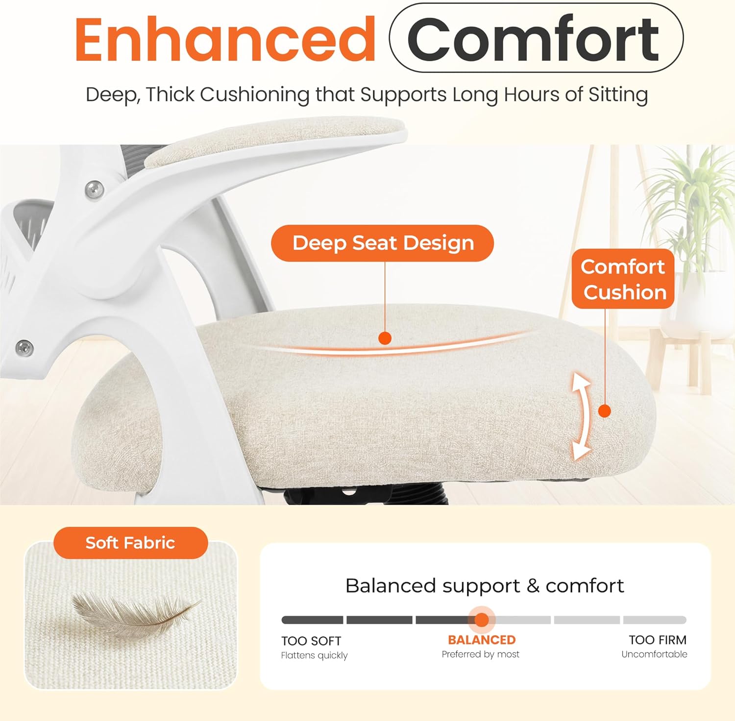 NEO CHAIR Office Chair Computer Desk Chair Ergonomic Gaming Comfy Mesh with Flip-up Arms Lumbar Support Adjustable Height Rolling Wheels for Home Office (Ivory)