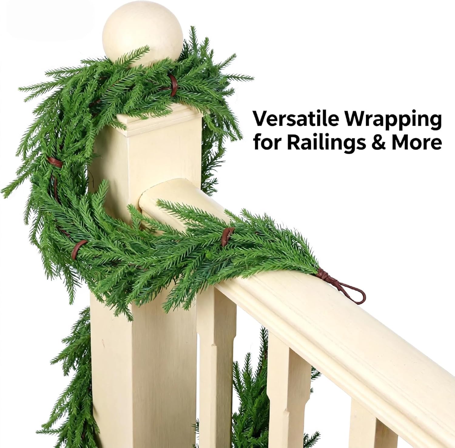 2 Pack Artificial Norfolk Pine Garland – 6FT Christmas Garland with Real Touch Greenery, Lifelike Greenery Garland for Christmas Decorations Indoor, Fireplace, Mantel, Table, Stairs - Image 3
