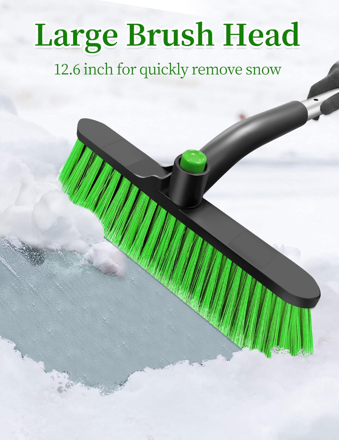 HEEYA Eiskratzer für das Auto mit großem Bürstenkopf (32 cm), Schneebürste und Eiskratzer für die Windschutzscheibe, ausziehbarer Schneekratzer für Lkw, Pkw, SUV und andere Fahrzeuge, Grün