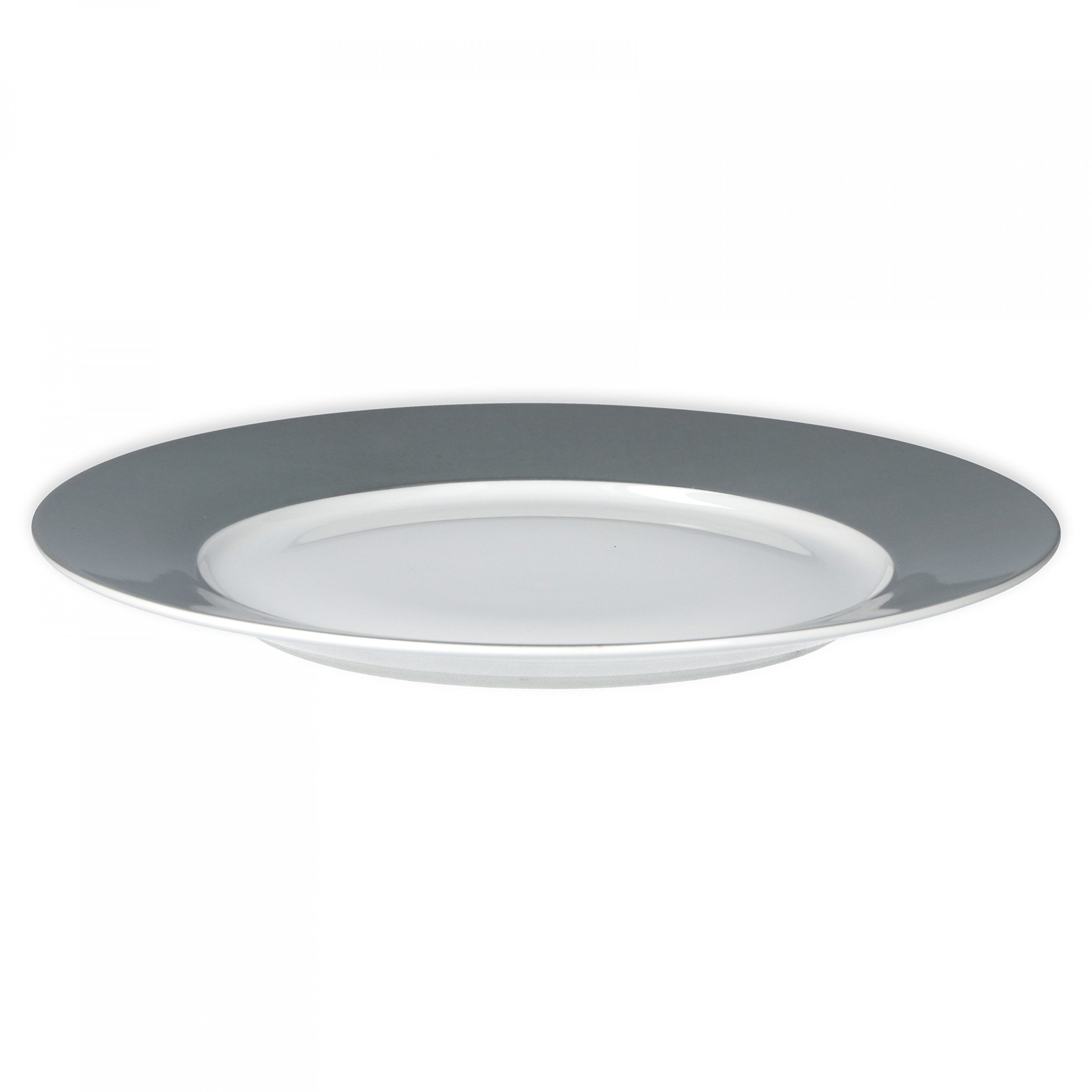 van Well Vario Speiseteller-Set 6-teilig - Tafel-Service für 6 Personen - flache Ess-Teller mit Ø 26,5cm - Porzellan-Service weiß mit Rand in Grau- Teller-Set mikrowellengeeignet