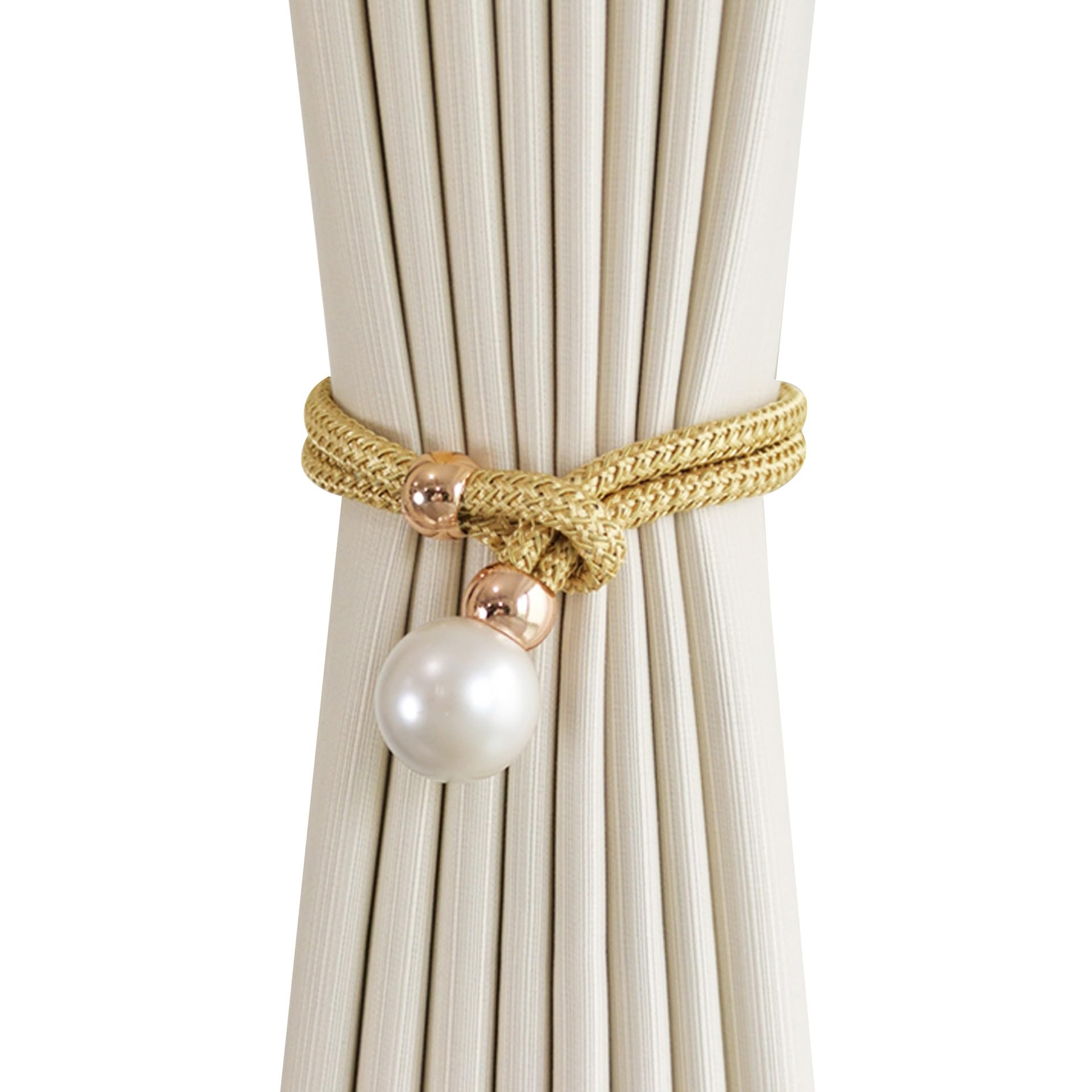 Yokqexz Pearl-Embellished Curtain Tiebacks, Adjustable Drill-Free Straps, Universal Fit For Windows Bathroom Bedroom(Gold,2pack)