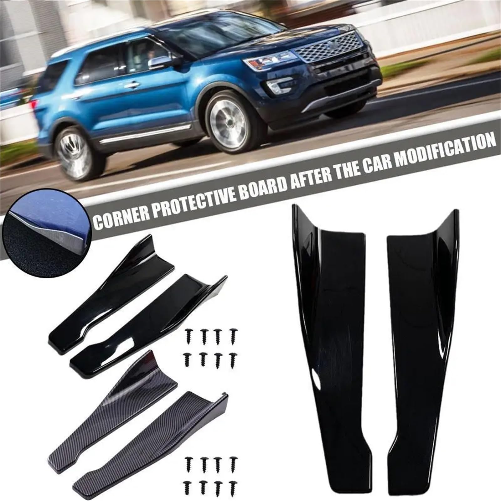 Spojlery tylne do samochodów 1 para osłon na progi samochodowe, narożniki zderzaka samochodowego ze śrubami, długość 48 cm, pasujące do Audi Spoiler samochodowy(Bright black)