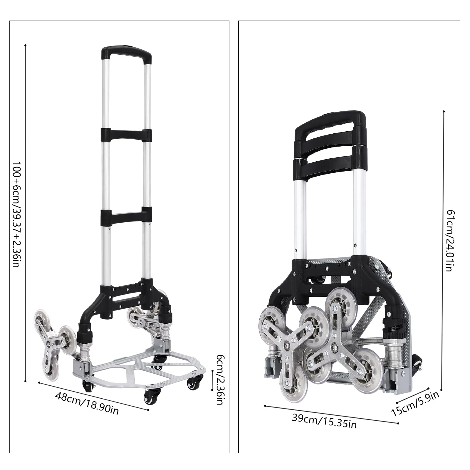 Carrello scala, carrello pieghevole per scale, carrello per scale con corda elastica e ruote universali, carrello per trasloco, oggetti pesanti, tiranti regolabili in altezza