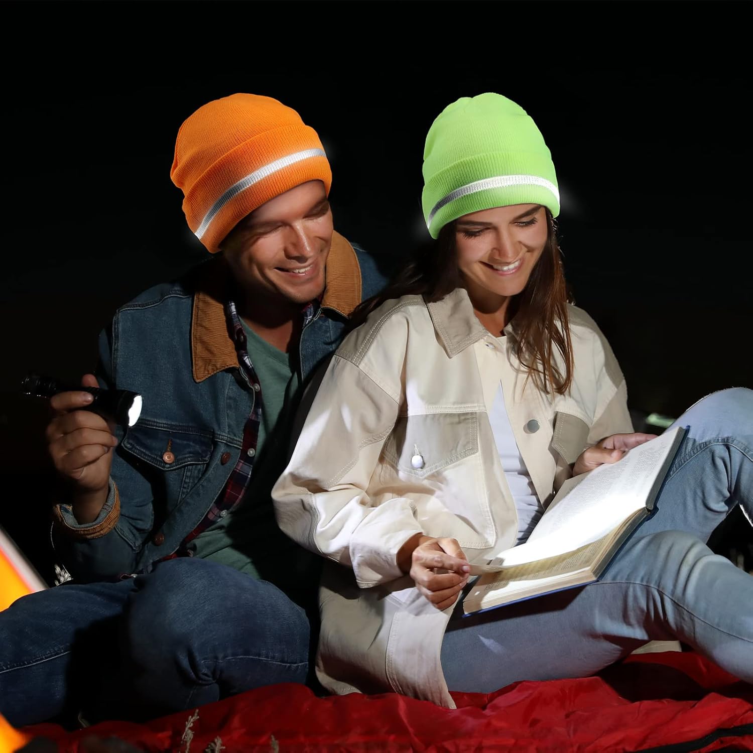 4 Pieces Reflective Hats for Men High Visibility Safety Knit Hats Unisex Winter Cold Weather Running Beanie Knitted Beanie with Reflective Stripe for Men Winter Running - Image 6