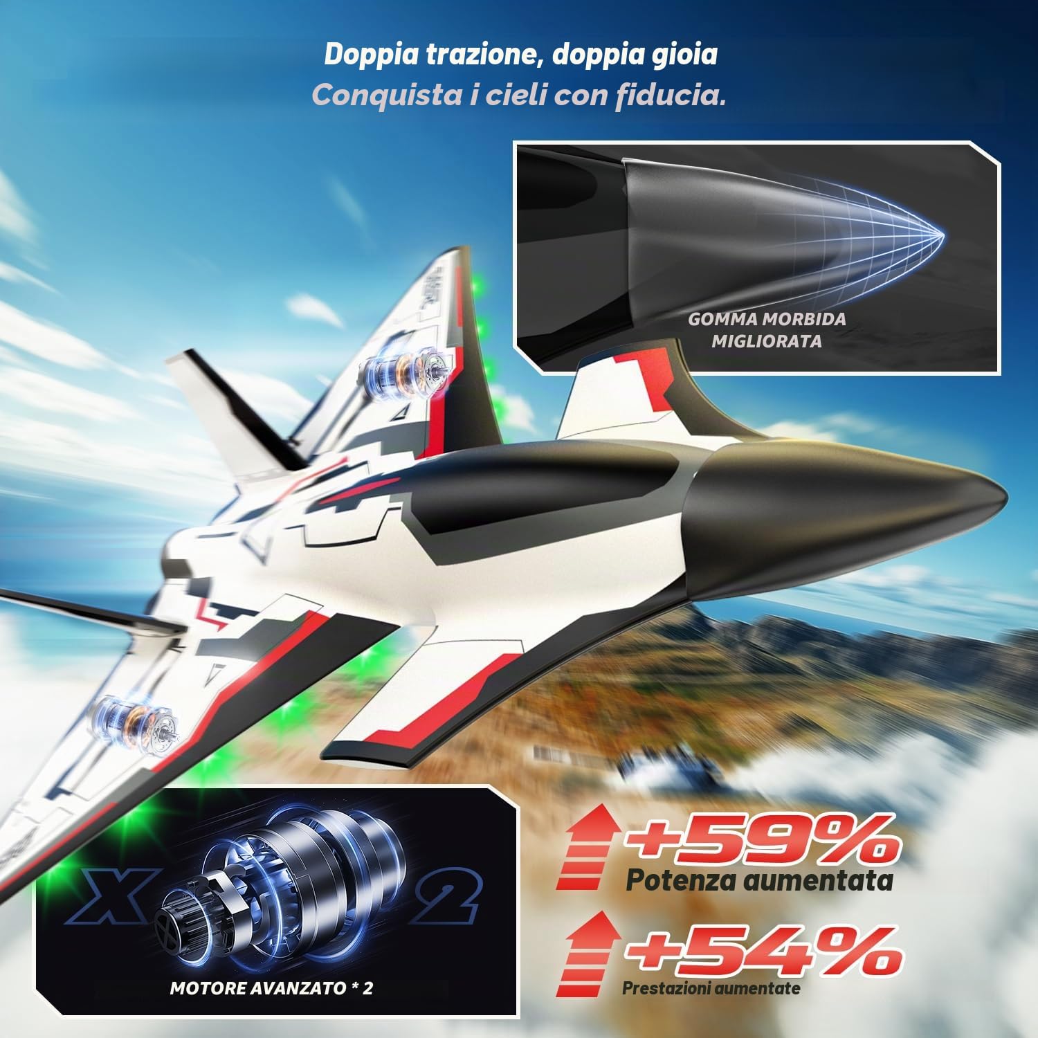 DEERC Aereo telecomandato Future RC Aereo a 4 canali con luci LED, facile da volare, aereo acrobatico, stabilizzatore giroscopico a 6 assi 2.4GHz, RTF, per adulti, bambini, principianti e ragazzi.