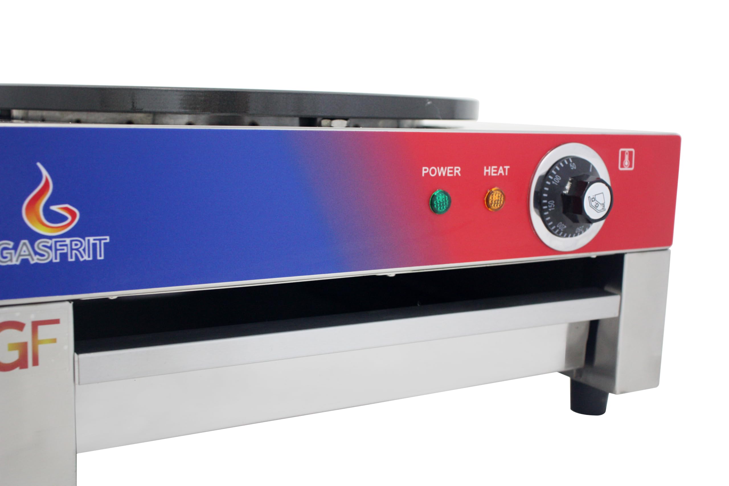 Crepera Profesional Eléctrica 1 Placa 40 cm, 3000 W, Acero Inoxidable, Placa Antiadherente Teflón, Termostato 50–300 °C, 230 x 450 x 500 mm, Uso Hostelería, Restauracion y eventos