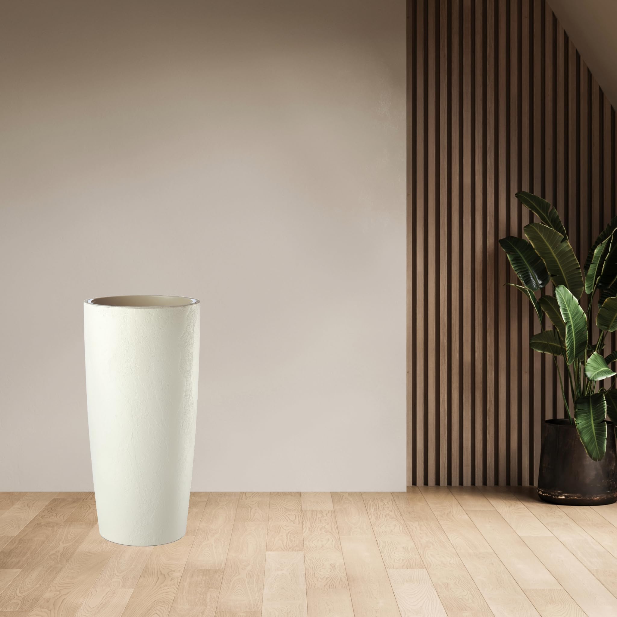 Tecnokit Maceta para Plantas de Interior y Exterior, diseño Moderno con Efecto Cemento, Almendra y Antracita, Maceta Alta con platillo Hierba musa, Mate, 35 x 70 y 35 x 90 (morla, 35 x 70 cm)